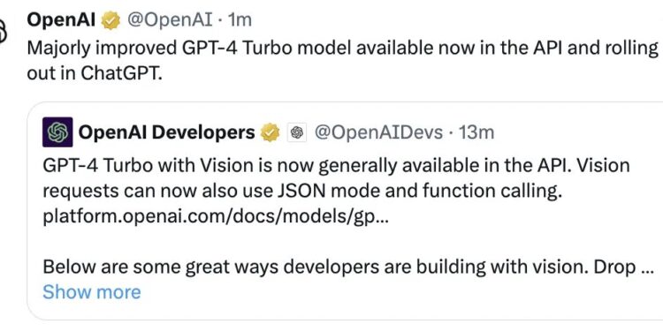OpenAI 发布带有视觉能力的GPT-4-Turbo 128k上下文
